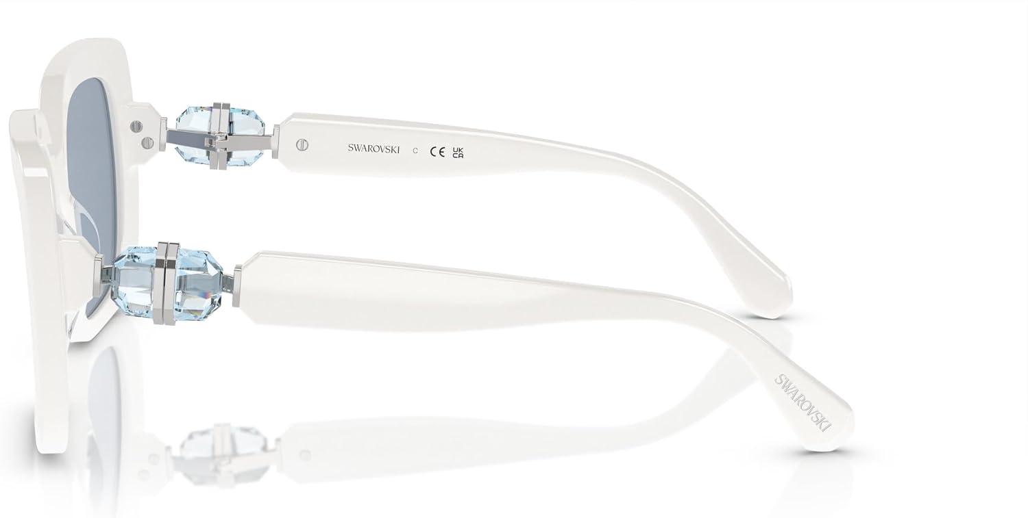 imageSwarovski womens Sk6001f Low Bridge Fit Square SunglassesWhiteLight Blue Mirrored Silver