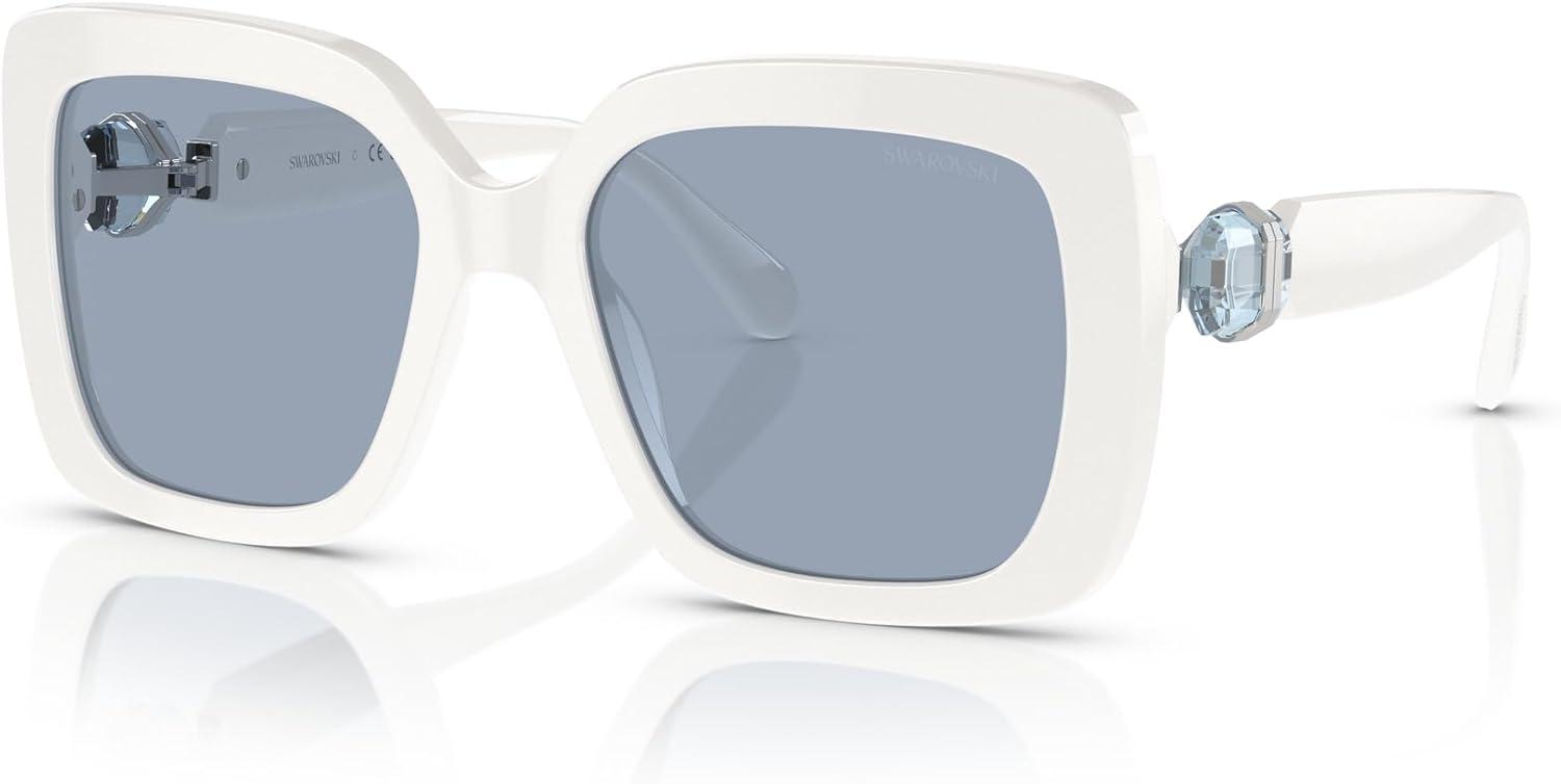 imageSwarovski womens Sk6001f Low Bridge Fit Square SunglassesWhiteLight Blue Mirrored Silver