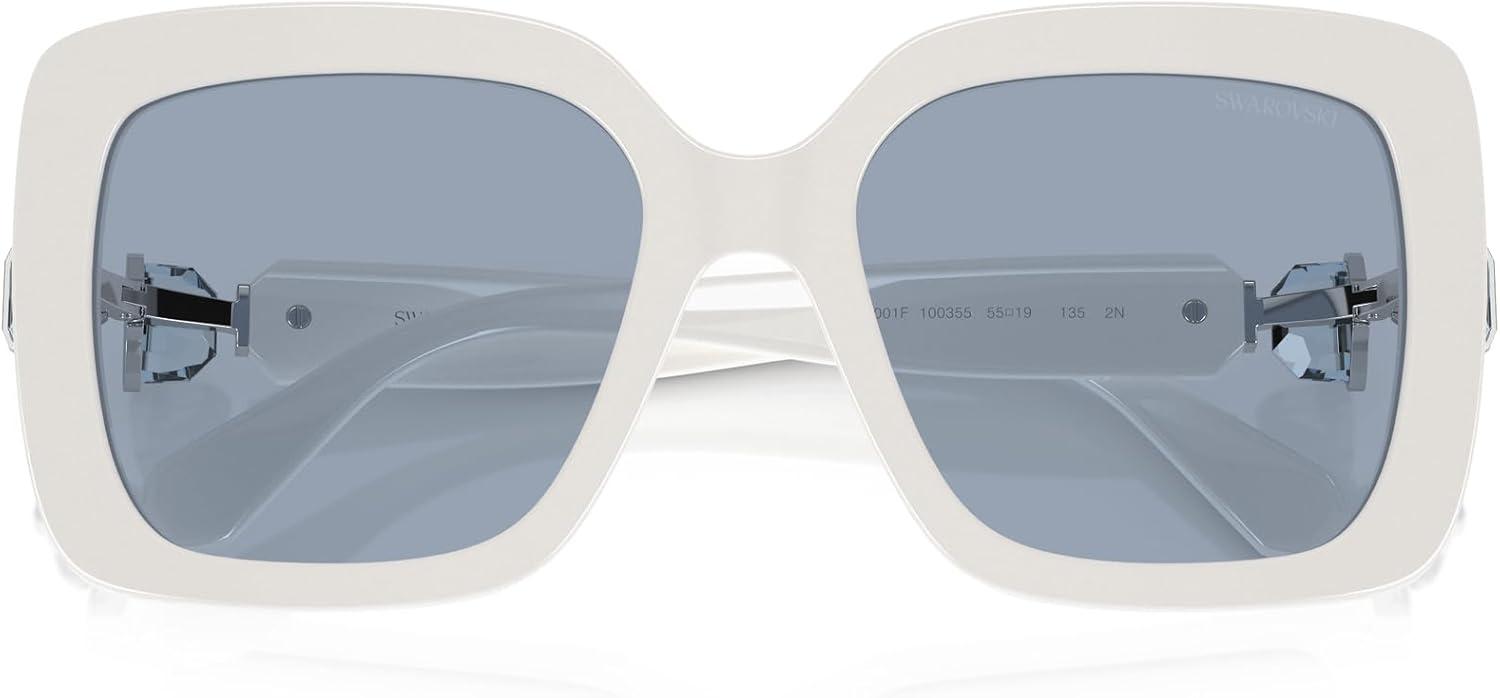 imageSwarovski womens Sk6001f Low Bridge Fit Square SunglassesWhiteLight Blue Mirrored Silver