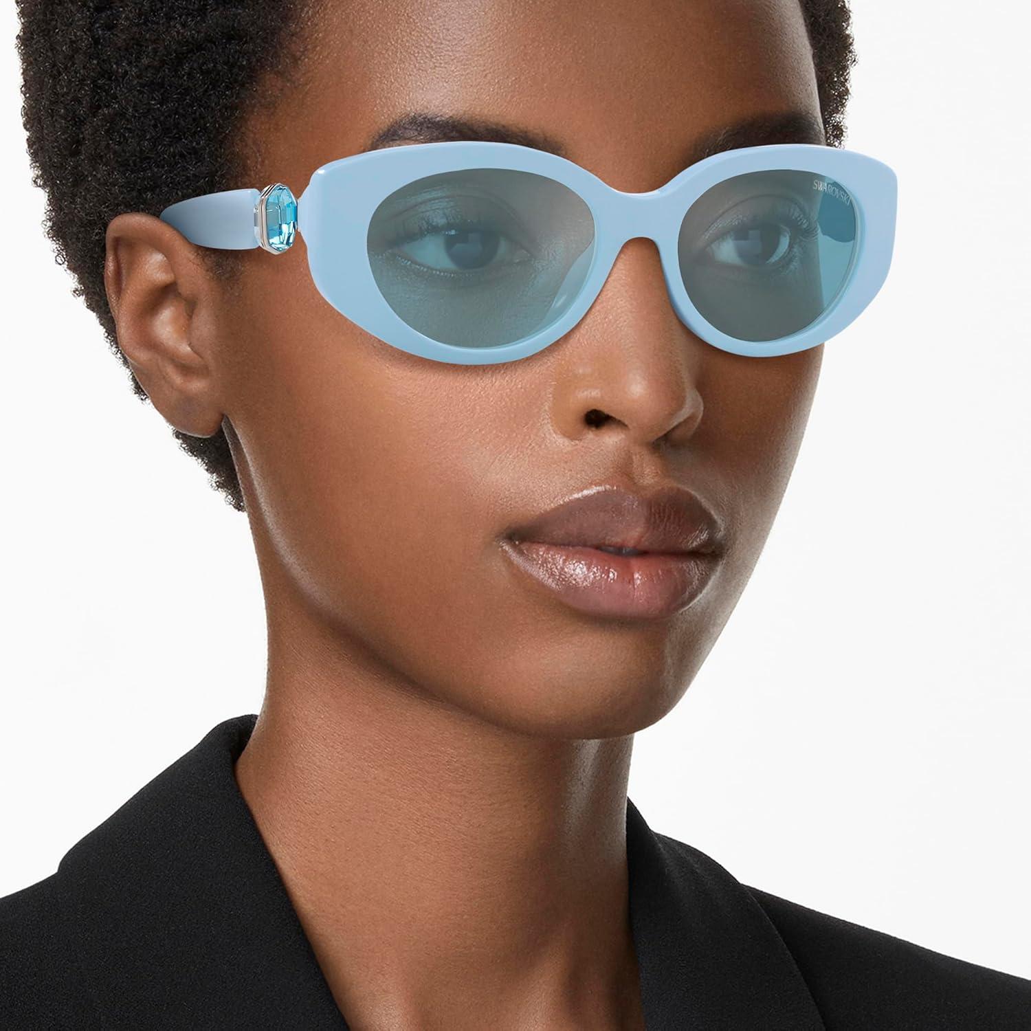 imageSwarovski womens Sk6002 Oval SunglassesLight BlueLight Blue Mirrored Silver