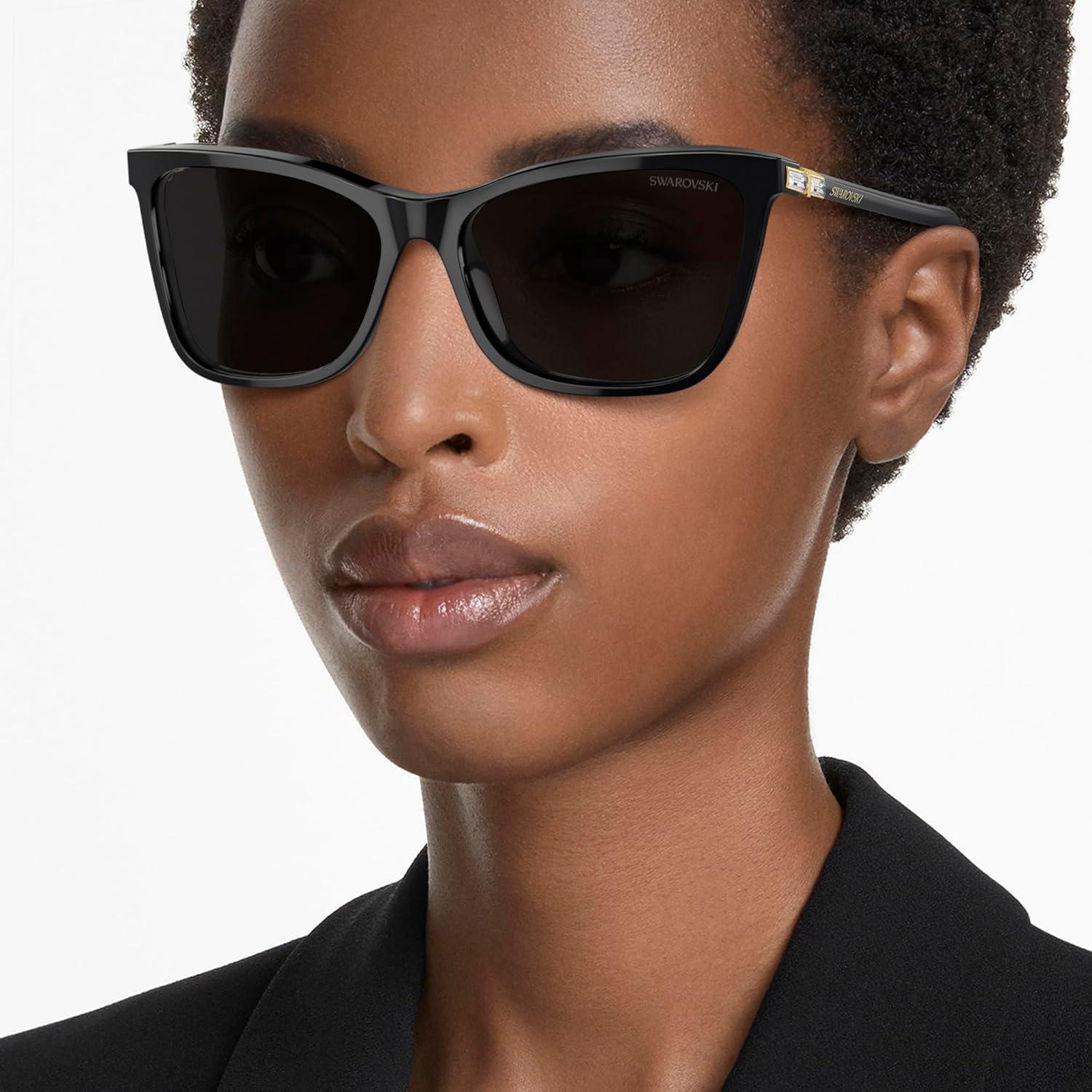 imageSwarovski womens Sk6004 Rectangular SunglassesBlackDark Grey Polarized