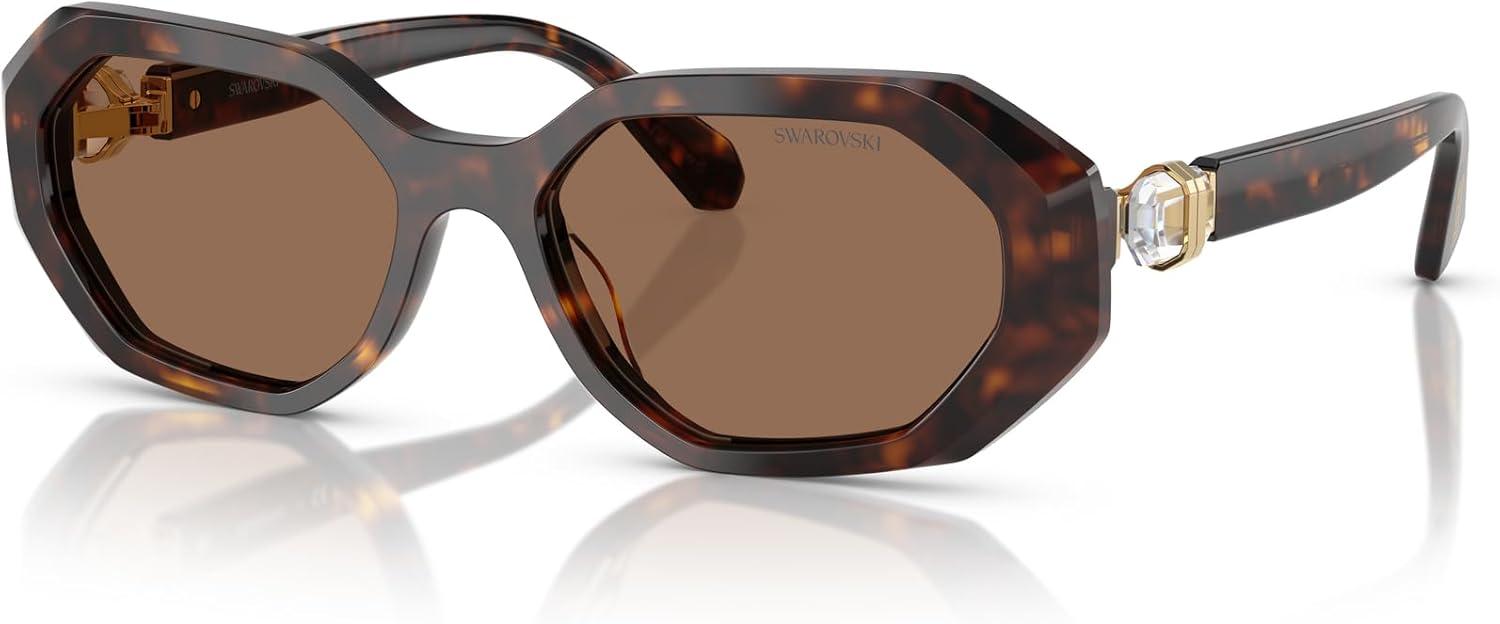 imageSwarovski womens Sk6028 Hexagonal SunglassesDark HavanaDark Brown