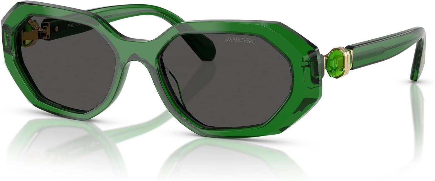 imageSwarovski womens Sk6028 Hexagonal SunglassesTransparent GreenDark Grey
