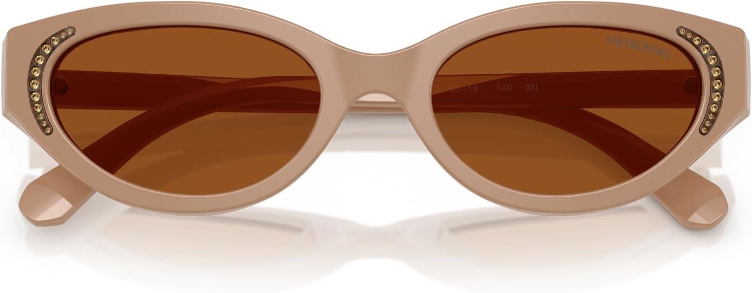 imageSwarovski womens Sk6030f Low Bridge Fit Round SunglassesBeigeDark Brown