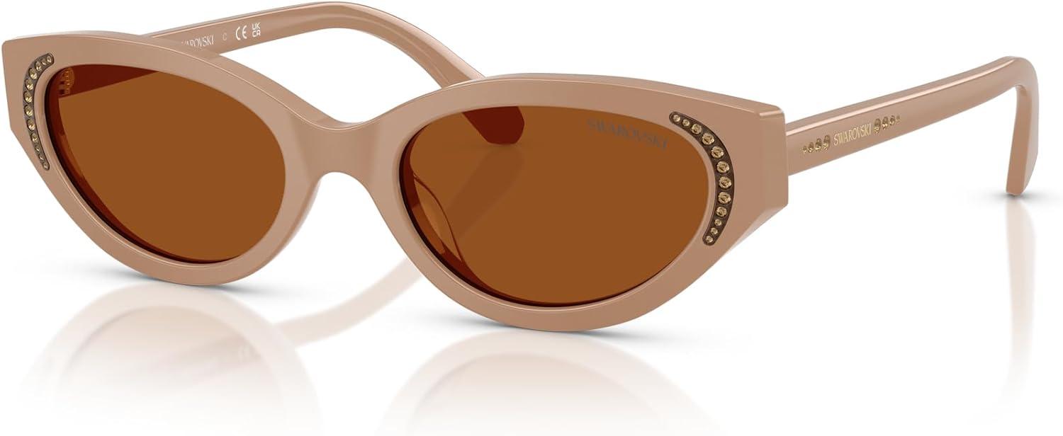 imageSwarovski womens Sk6030f Low Bridge Fit Round SunglassesBeigeDark Brown