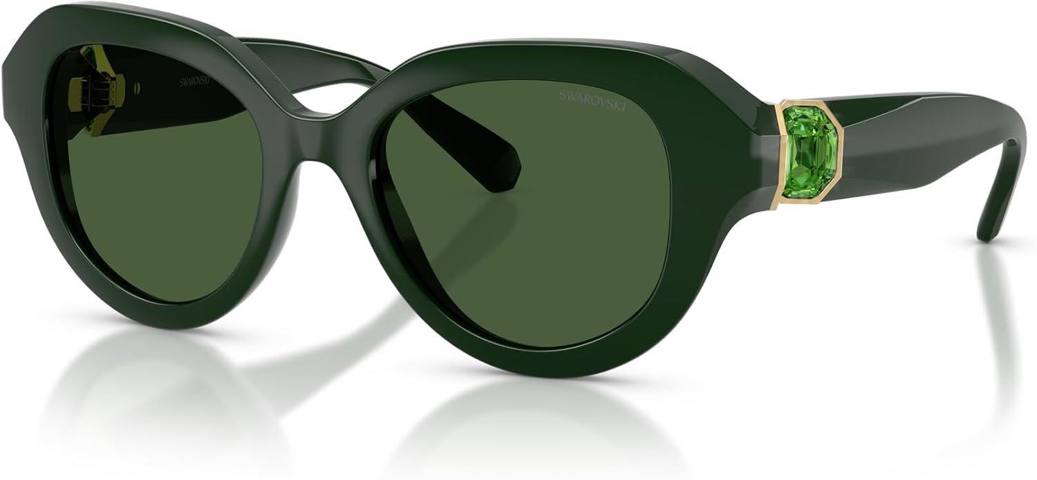 imageSwarovski womens Sk6037f Low Bridge Fit Round SunglassesSolid GreenDark Green