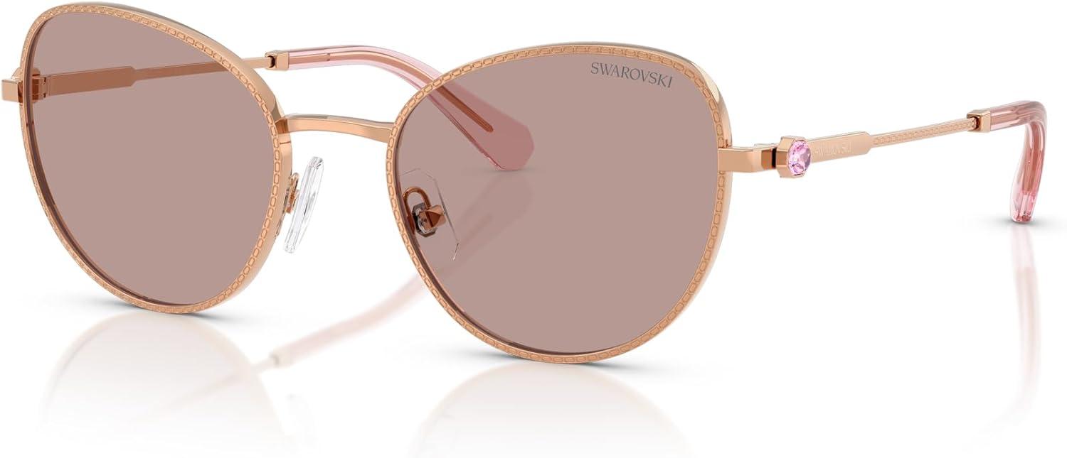 imageSwarovski womens Sk7032 Round SunglassesRose GoldLight Purple Brown