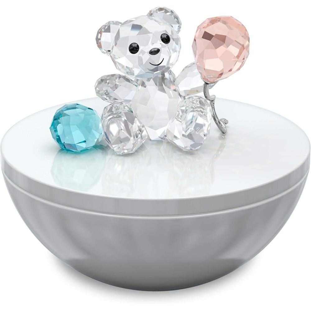 imageSWAROVSKI My Little Kris Bear Decorative Box Clear Swarovski Crystal with Blue and Pink Accents Part of the Swarovski My Little Kris Bear Collection