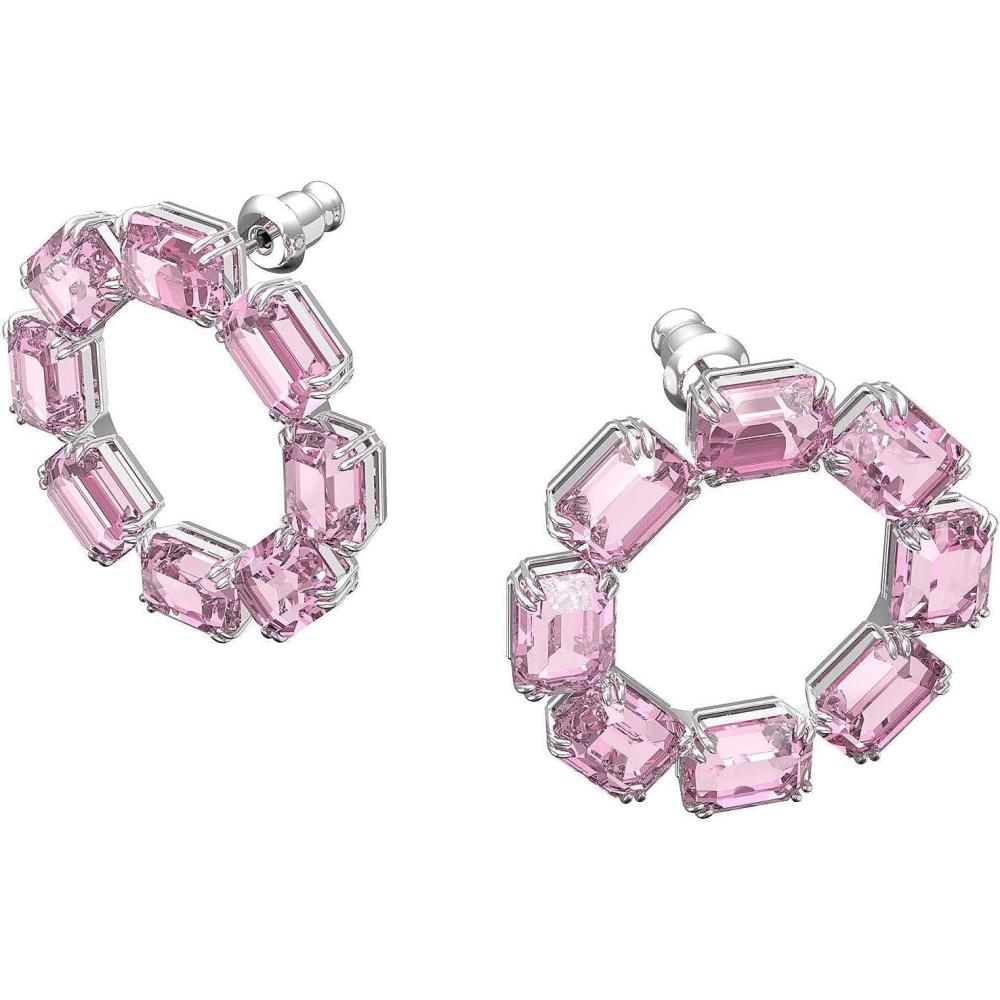 imageSWAROVSKI Womens Millenia Circle Earrings Rhodium FinishHoop Earrings Pink Crystals