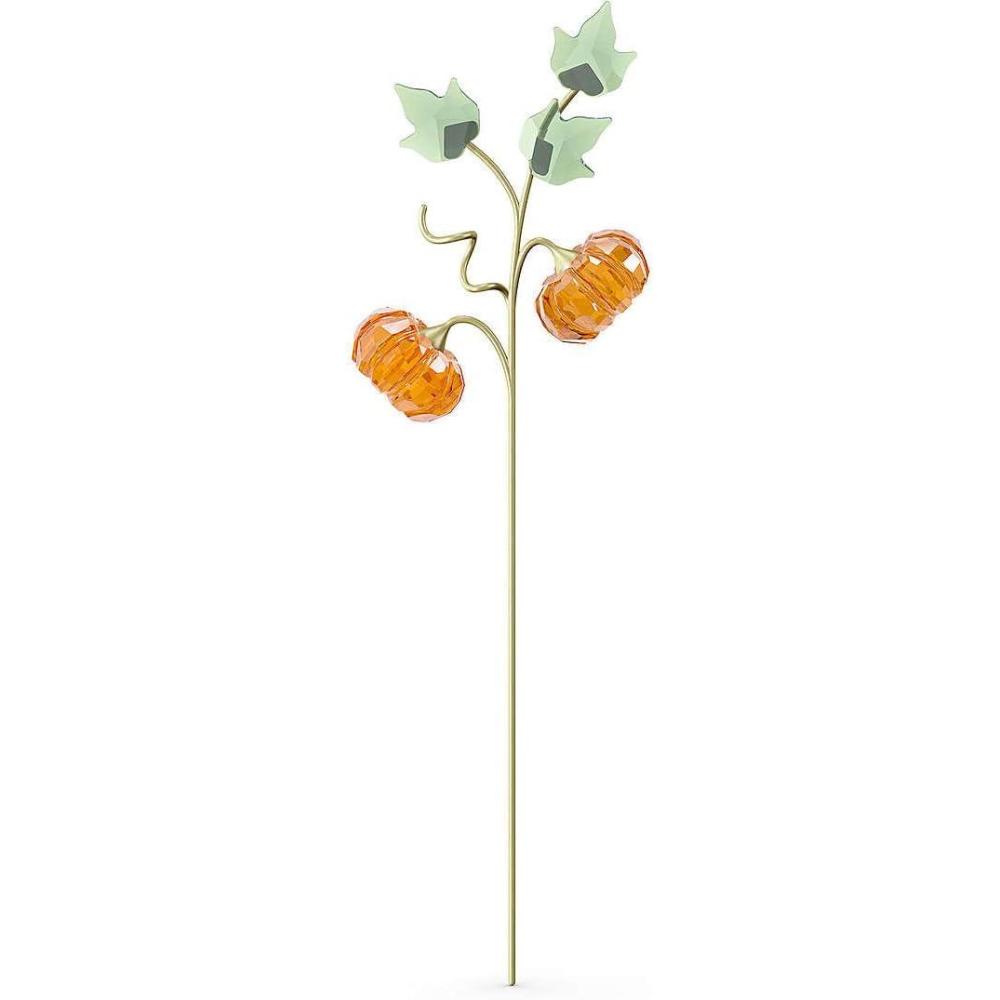 imageSwarovski Garden Tales Pumpkin Figurine Orange and Green Crystals and Brushed Champagne Gold ToneFinish Stem Part of The Garden Tales CollectionPumpkin With Leaves