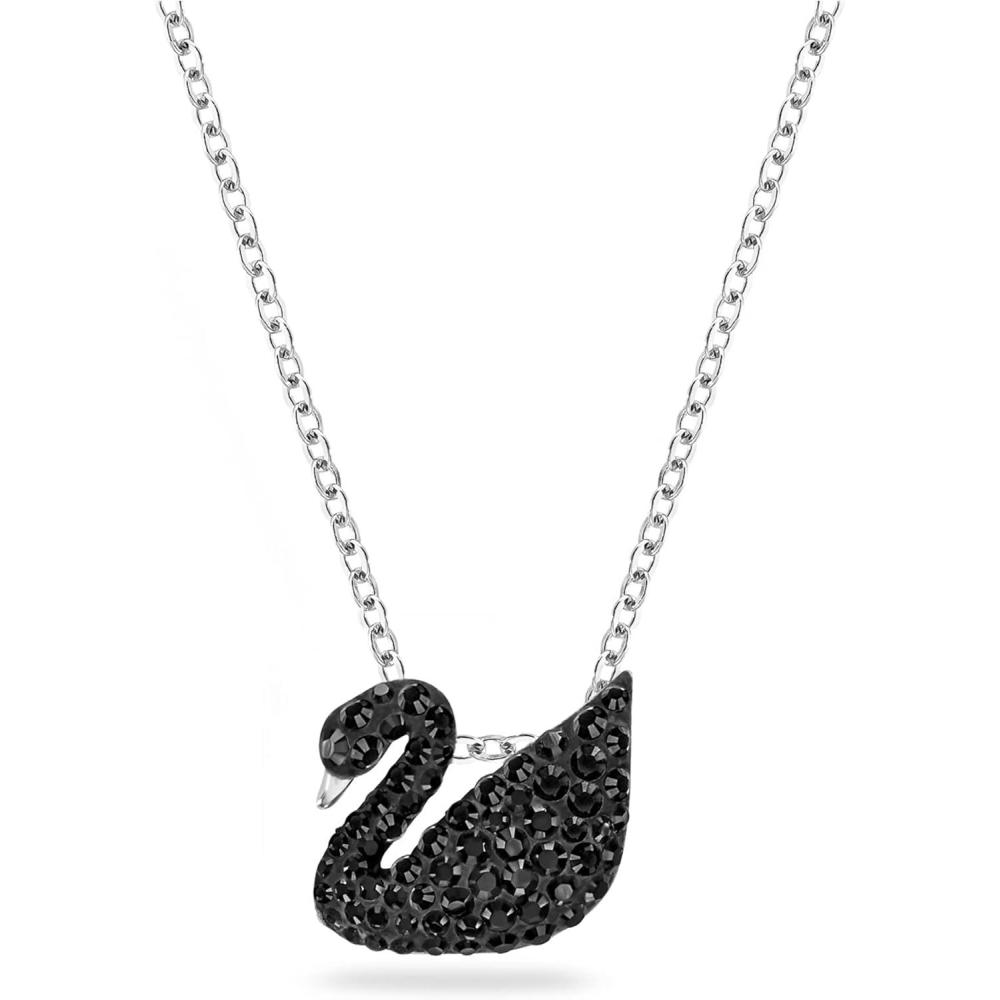 imageSwarovski Iconic Swan Crystal Necklace Jewelry CollectionBlack Crystals Necklace
