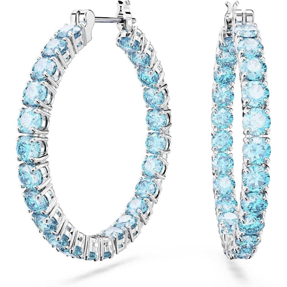 imageSwarovski Matrix Hoop Earrings Collection Crystals on Metal Finish SettingsBlue Round Cut