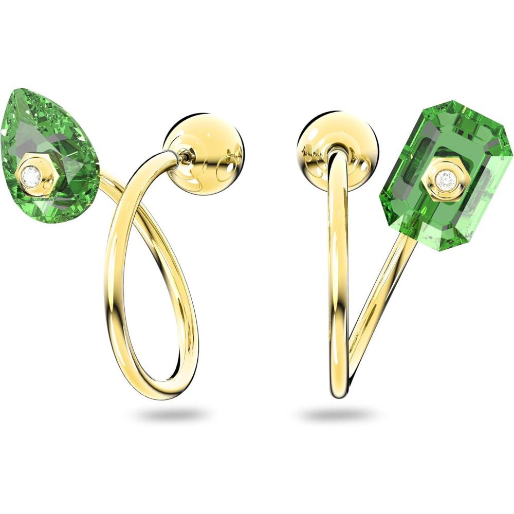 imageSwarovski Numina Earring Jewelry Collection Gold Tone Finish Green Crystals Clear CrystalsAsymmetrical Earrings