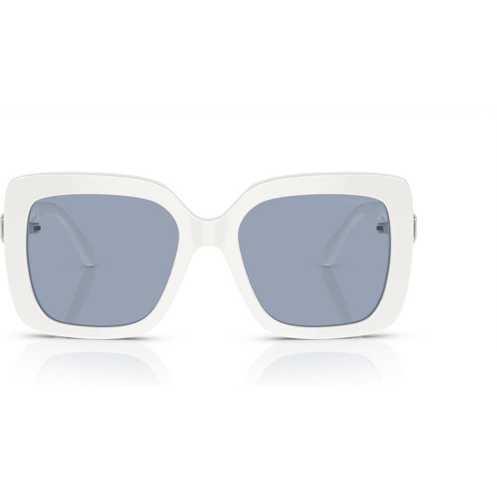 imageSwarovski womens Sk6001f Low Bridge Fit Square SunglassesWhiteLight Blue Mirrored Silver