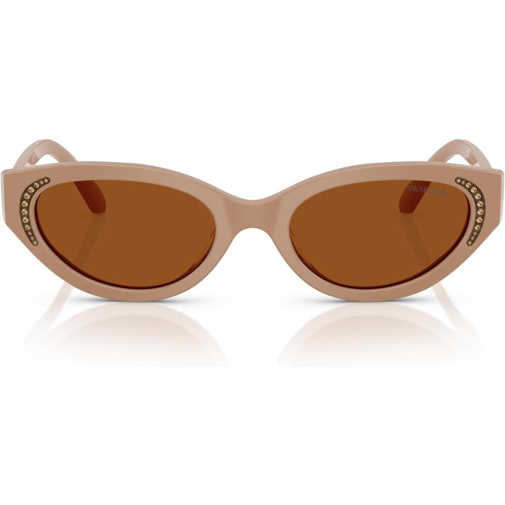 imageSwarovski womens Sk6030f Low Bridge Fit Round SunglassesBeigeDark Brown