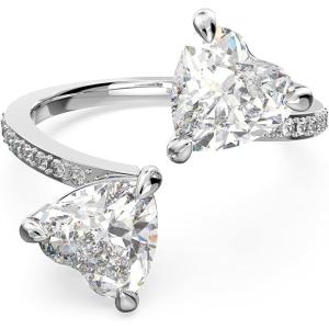 Swarovski Attract Soul Double Heart Ring Collection, Rhodium Finish, Clear Crystals(EU 52 / US 6)
