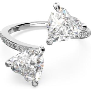 Swarovski Attract Soul Double Heart Ring Collection, Rhodium Finish, Clear Crystals(EU 58 / US 8)