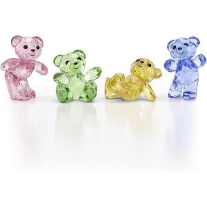 Swarovski Kris Bear 30th Anniversary Figurine Set, 4 Small Bears in Pink, Green, Yellow and Blue Crystal, Part of The Kris Bear Collection
