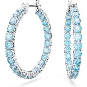 Swarovski Matrix Hoop Earrings Collection, Crystals on Metal Finish Settings(Blue Round Cut)