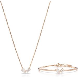 Swarovski Mesmera Necklace and Bracelet Set, Clear Mixed-Cut Stones in a Rose Gold-Tone Finished Setting, Part of the Mesmera Collection