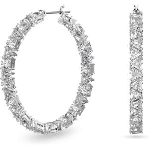 Swarovski Ortyx, Earrings and Bracelet Crystal Jewelry Collection, Clear Crystals, Rhodium Finish(Triangle Hoop Earrings)