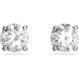 Swarovski Tennis Bracelet and Earring Jewelry Collection, Rhodium Finish, Clear Crystals(Round Stud Earrings)