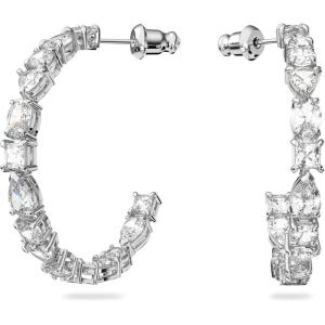 Swarovski Tennis Deluxe Women’s Hoop Pierced Earrings with White Crystal in a Rhodium Plated Setting
