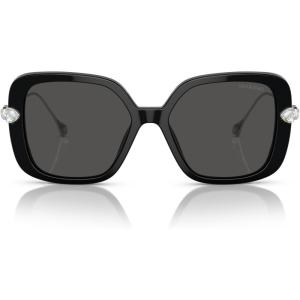 Swarovski Women’s SK6011F Low Bridge Fit Square Sunglasses(Black/Dark Grey)
