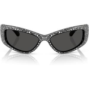 Swarovski Women’s Sk6027 Rectangular Sunglasses(Black/Dark Grey)
