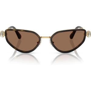 Swarovski Women’s Sk7027 Cat Eye Sunglasses(Gold/Havana/Dark Brown)