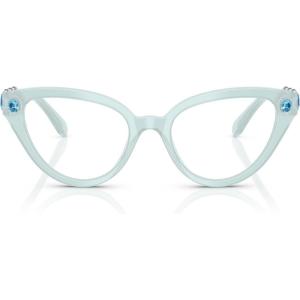 Swarovski womens Sk2028f Low Bridge Fit Cat Eye Prescription Eyewear Frames(Milky Light Blue/Demo Lens)