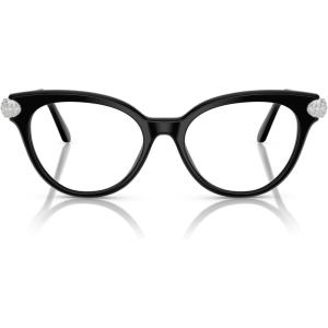 Swarovski womens Sk2046f Low Bridge Fit Round Prescription Eyewear Frames(Black/Demo Lens)