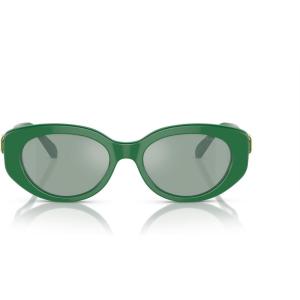 Swarovski womens Sk6002 Oval Sunglasses(Dark Green/Azure Internal Mirrored Silver)