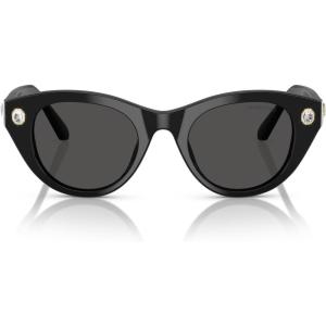 Swarovski womens Sk6025f Low Bridge Fit Round Sunglasses(Black/Dark Grey)