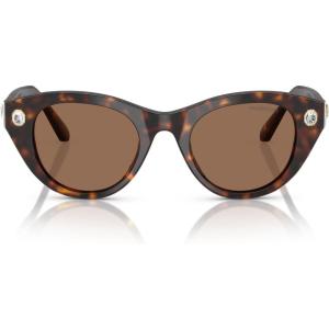 Swarovski womens Sk6025f Low Bridge Fit Round Sunglasses(Havana/Dark Brown)