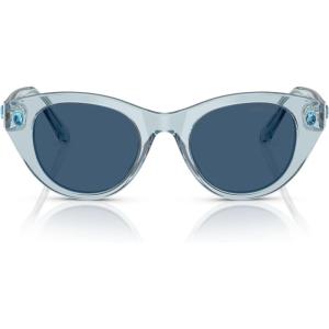 Swarovski womens Sk6025f Low Bridge Fit Round Sunglasses(Transparent Light Blue/Dark Blue)