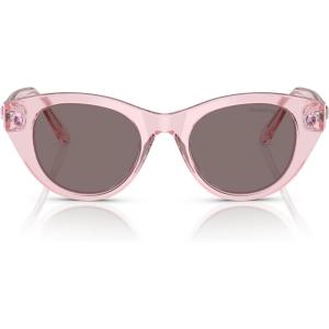 Swarovski womens Sk6025f Low Bridge Fit Round Sunglasses(Transparent Pink/Light Purple Brown)