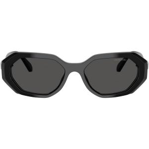 Swarovski womens Sk6028f Low Bridge Fit Hexagonal Sunglasses(Black/Dark Grey)