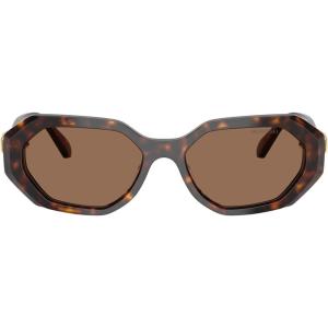 Swarovski womens Sk6028f Low Bridge Fit Hexagonal Sunglasses(Dark Havana/Dark Brown)
