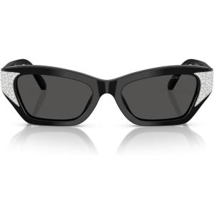 Swarovski womens Sk6029 Cat Eye Sunglasses(Black/Dark Grey)