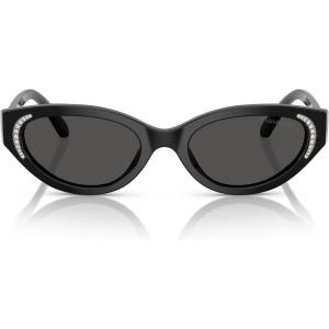 Swarovski womens Sk6030 Round Sunglasses(Black/Dark Grey)