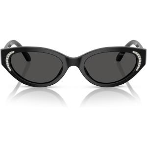 Swarovski womens Sk6030f Low Bridge Fit Round Sunglasses(Black/Dark Grey)