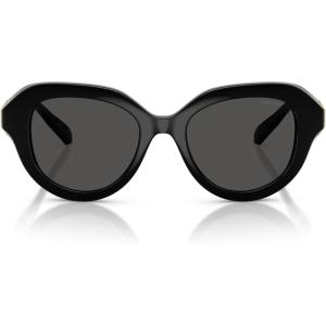 Swarovski womens Sk6037 Round Sunglasses(Black/Dark Grey)