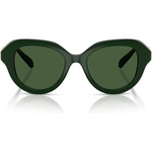 Swarovski womens Sk6037f Low Bridge Fit Round Sunglasses(Solid Green/Dark Green)