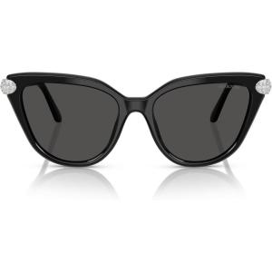 Swarovski womens Sk6039f Low Bridge Fit Cat Eye Sunglasses(Black/Dark Grey)