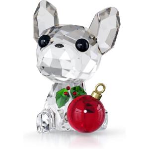 Swarovski’s Holiday Cheers French Bulldog Ornament, Green and Red Crystals, Part of the Holiday Cheers Collection
