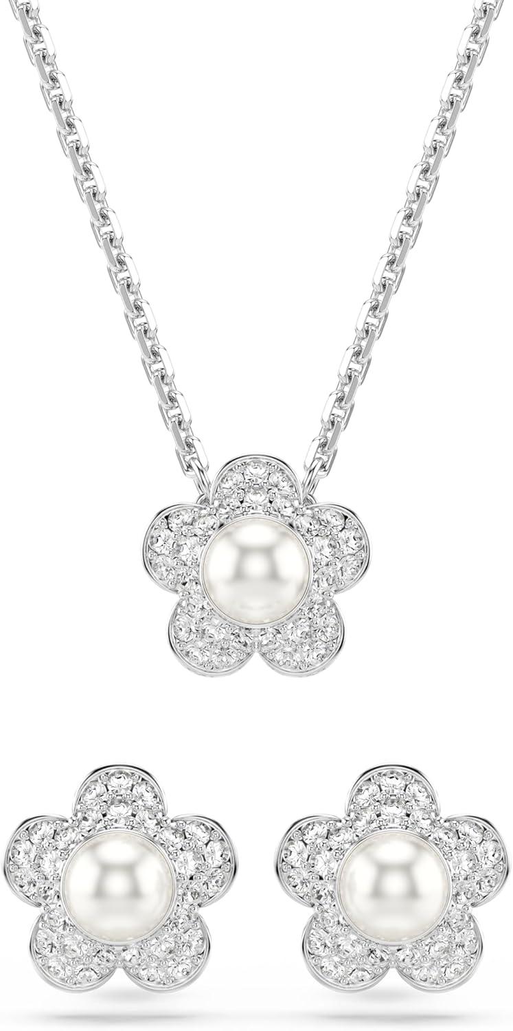 imageSwarovski x Ariana Grande Necklace amp Earring Sets Rhodium Finish Official Ariana Grande Jewelry CollectionCrystal and Crystal Pearl Set