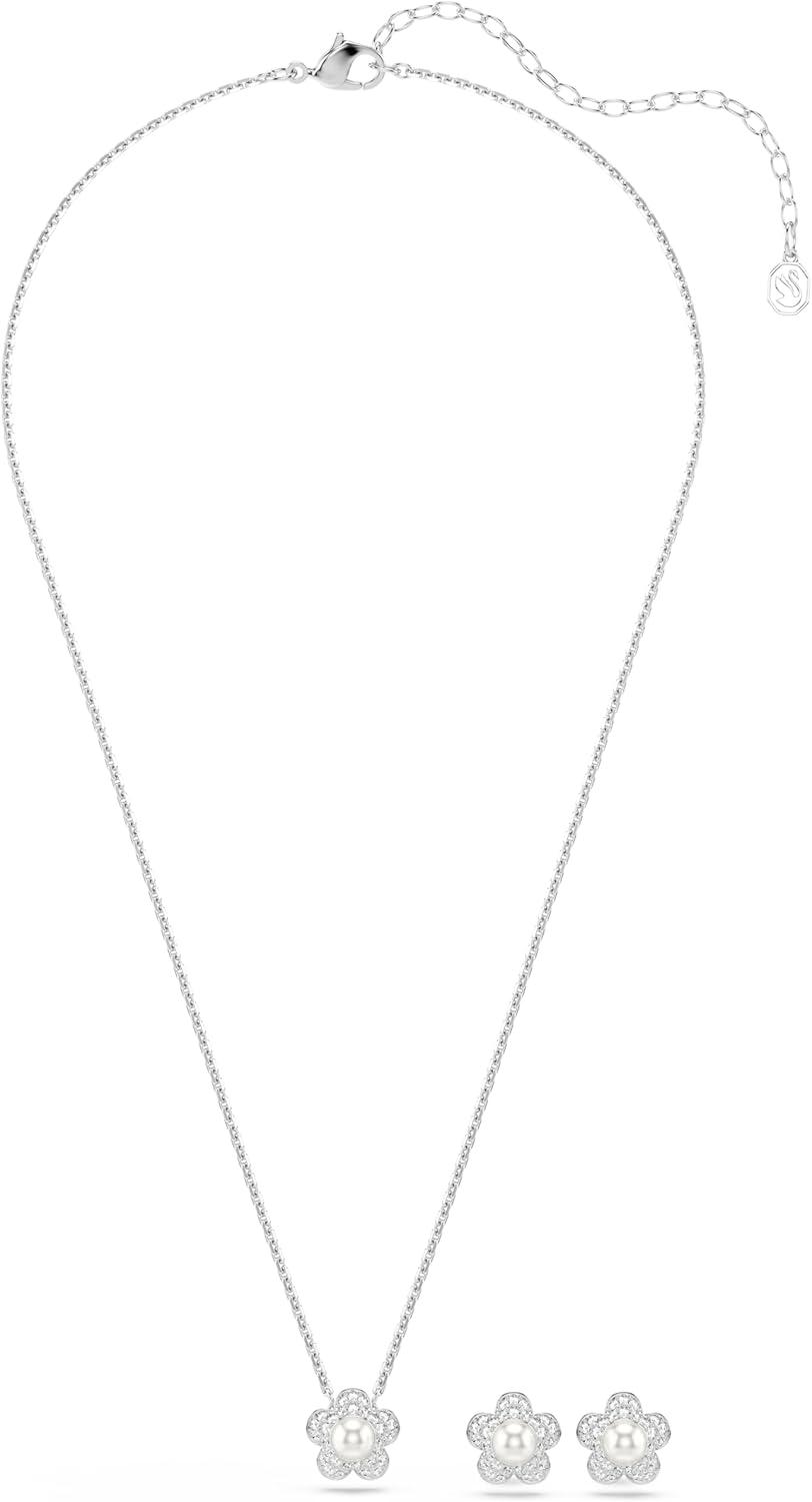 imageSwarovski x Ariana Grande Necklace amp Earring Sets Rhodium Finish Official Ariana Grande Jewelry CollectionCrystal and Crystal Pearl Set