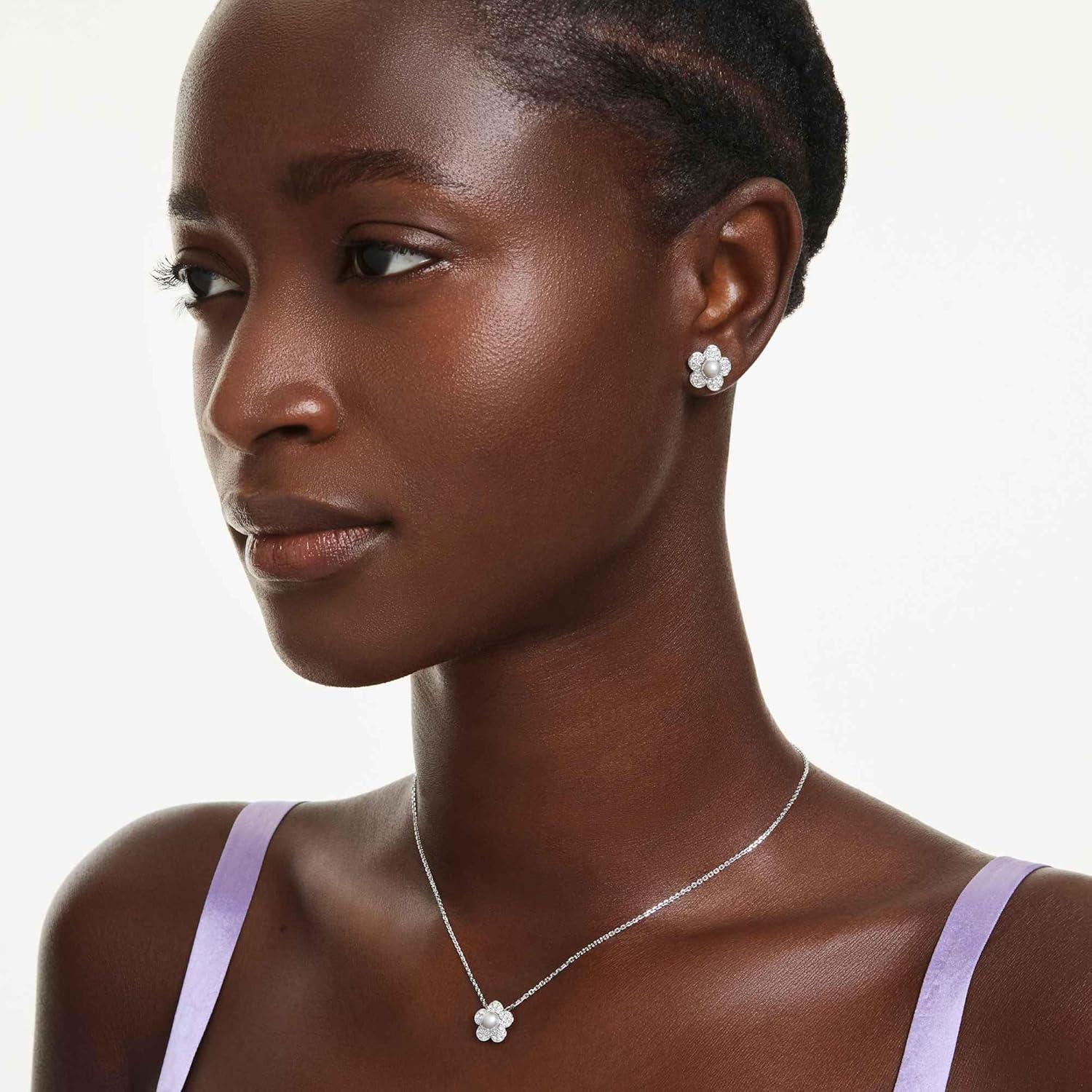 imageSwarovski x Ariana Grande Necklace amp Earring Sets Rhodium Finish Official Ariana Grande Jewelry CollectionCrystal and Crystal Pearl Set