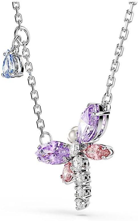 imageSwarovski x Ariana Grande Official Dragonfly Motif Jewelry Collection Brooch Pendant Necklace Earrings Mixed Cut Multicolored Stones Rhodium FinishMulticolored Pendant Necklace
